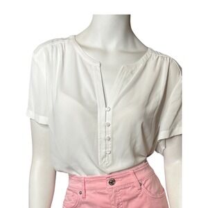 NYDJ Optic White Sheer Short Sleeve Blouse Size XL NWT